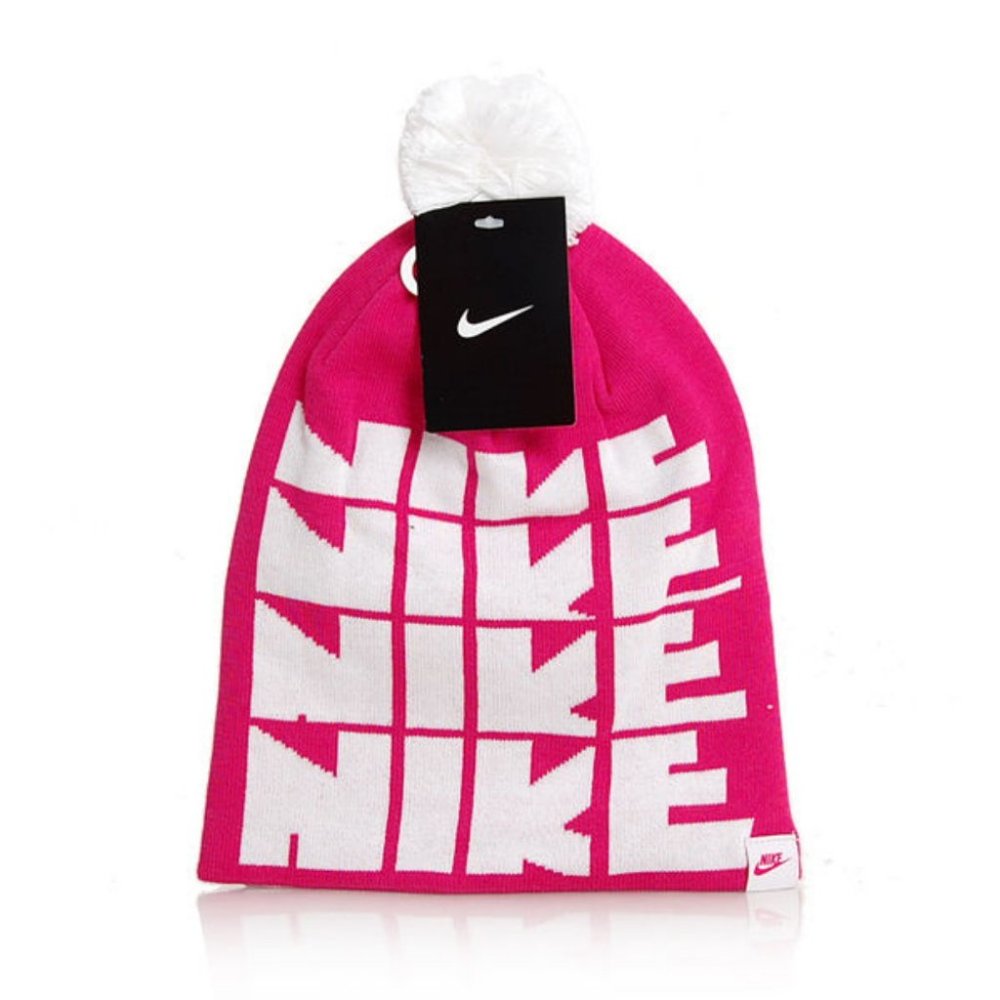 NIKE Futura Pom Signature Youth Pink Beanie NEW